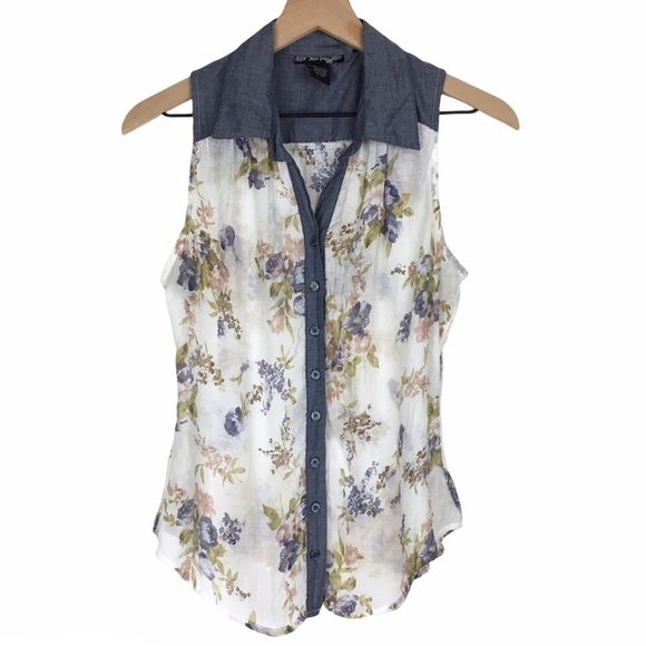 RED SNAP Top Sleeveless Button Up Sheer Floral Boho Beach Summer Y2K Style Small - Picture 1 of 9